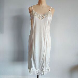 NWT Vintage Silk Slip Dress | Knit Silk Lingerie Nightgown- Ivory | Lace Chemise